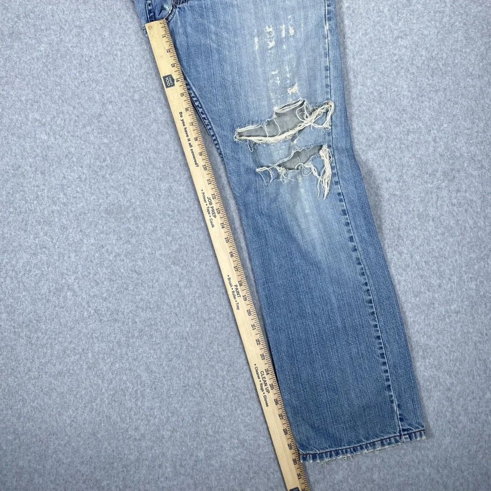 Vintage Levi's 514 Slim Straight Jeans Men 32x30 Blue Distressed Destroyed Denim